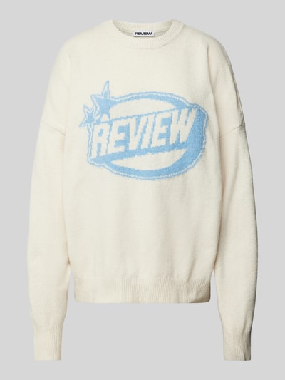 Review Oversized Strickpullover mit Label-Detail Offwhite Melange 2