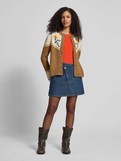 Jake*s Casual Gebreid jack in all-over look met ronde hals Middenbruin - 1