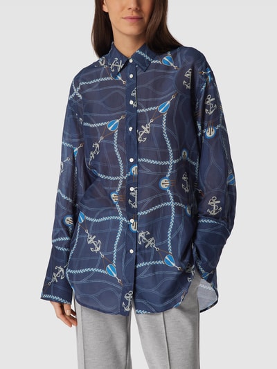 Gant Overhemdblouse met all-over motief Marineblauw - 4