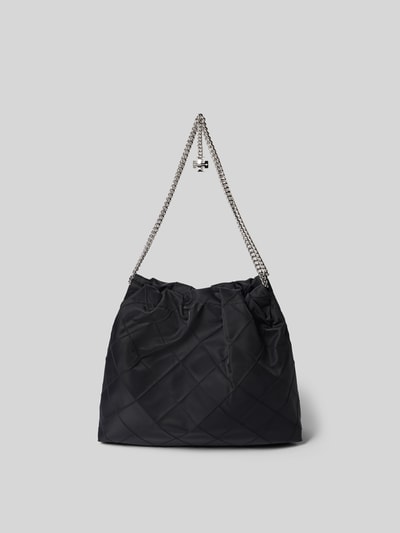 Produktfoto, Handtasche in Stepp-Optik von Tory Burch in Schwarz mit Trageriemen in Ketten-Optik, Hauptfach mit Magnetverschluss, Reißverschlussfach auf der Innenseite, Logo-Detail, Maße ca. 40 cm Breite, 30 cm Länge, 10 cm Tiefe.