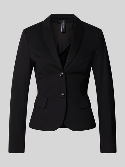 Produktfoto, Slim Fit Blazer aus Viskose-Mix von Marc Cain, Schwarz mit 2-Knopfverschluss, Reverskragen und Pattentaschen, glatte Textur