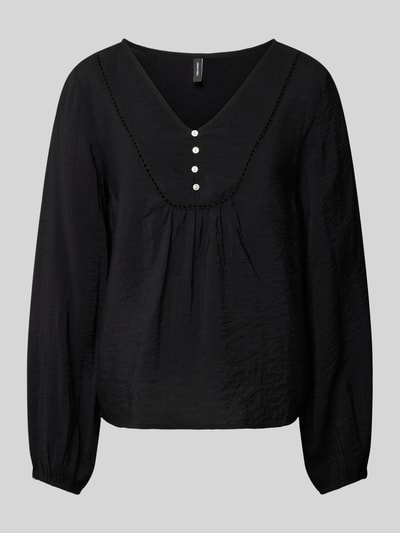 Vero Moda Bluzka z krótką listwą guzikową model ‘MIRA’ Czarny 2