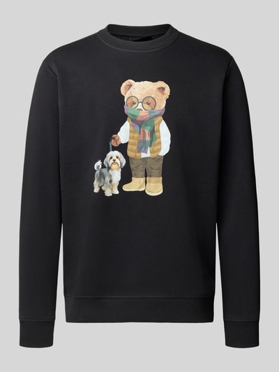 Produktfoto, schwarzes Sweatshirt mit farbigem Motiv-Print von CHILL PILL, Baumwoll-Mix, Regular Fit, Rundhalsausschnitt, Sweatshirt mit Motiv-Print von CHILL PILL