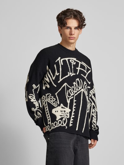 Multiply Apparel Gebreide pullover met statementprints Zwart - 4