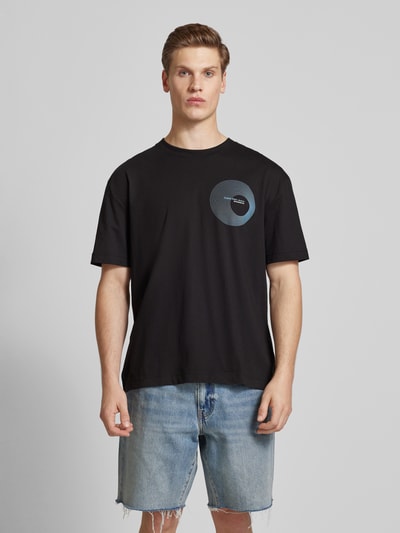 Calvin Klein Jeans T-shirt met label- en motiefprint, model 'CIRCLE FREQUENCY' Zwart - 4