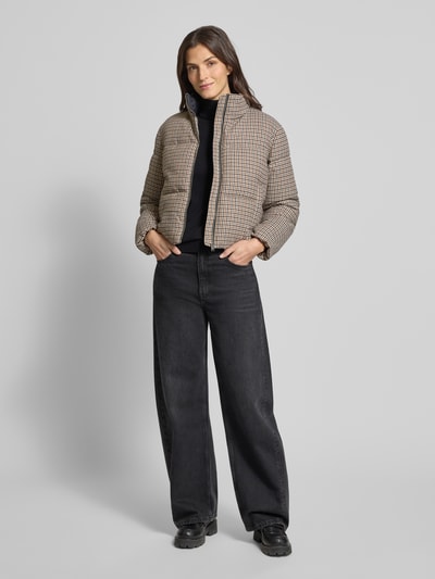 Vero Moda Boxy fit gewatteerd jack en vichy-motief, model 'LYON' Middenbruin - 1