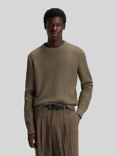 HUGO Regular Fit Strickpullover mit 3D-Strukturmuster Modell 'SYER' Taupe 4