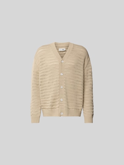 Produktfoto, Relaxed Fit Cardigan in Strick-Optik von MM6 Maison Margiela aus reiner Baumwolle, beige mit V-Ausschnitt und Knopfleiste.