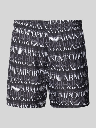 Emporio Armani Regular Fit Badeshorts mit Label-Print Dunkelgrau 3