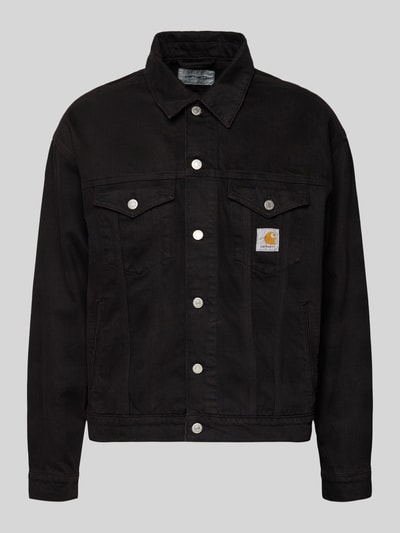 Produktfoto, schwarze Jeansjacke mit Label-Detail Modell 'EVERSON' von Carhartt Work In Progress, Regular Fit, silberne Knöpfe, Baumwoll-Material-Mix