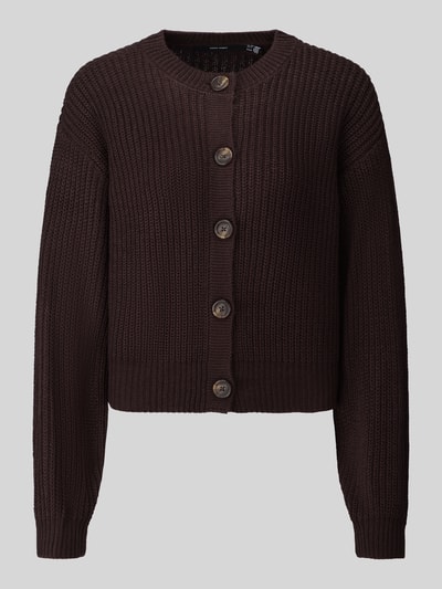 VERO MODA Loose fit gebreid jack met enkelrijige knoopsluiting model 'LEA' Chocoladebruin - 2
