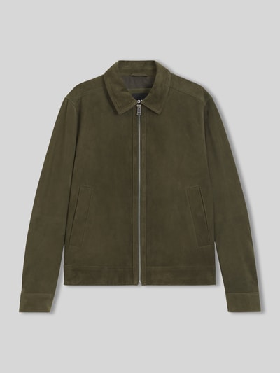 BOSS Regular Fit Lederjacke aus echtem Ziegelvelours Oliv 2