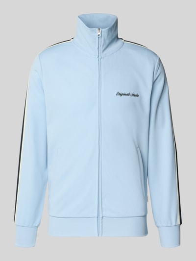 Produktfoto, Herren Sweatjacke mit Stehkragen Modell 'COTEDAZUR' von Jack & Jones in Hellblau, Slim Fit, Label-Stitching, Reißverschluss, glatte Textur