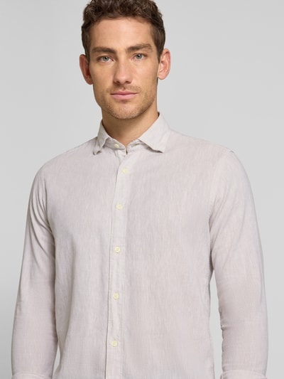 FIL NOIR Regular Fit Business-Hemd aus Leinen-Baumwoll-Mix Modell 'ROMA' Sand 3