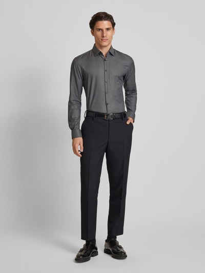 Jake*s Slim Fit Business-Hemd mit Knopfleiste Anthrazit 1