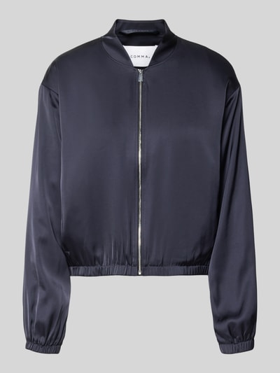 Produktfoto, Blouson mit Stehkragen und Reißverschluss von comma in Dunkelblau, glatte Textur, Regular Fit, Material-Mix mit Viskose-Anteil.