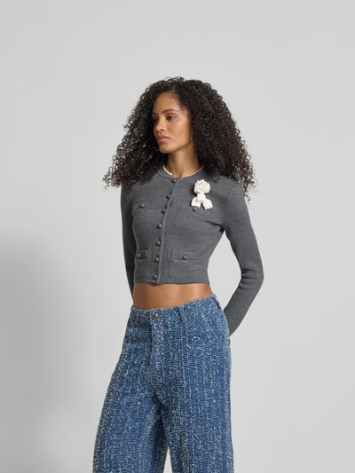 Self-Portrait Cropped Jacke in Strick-Optik Mittelgrau 4