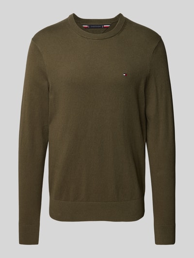 Tommy Hilfiger Gebreide pullover met logostitching, model 'PIMA' Olijfgroen - 1