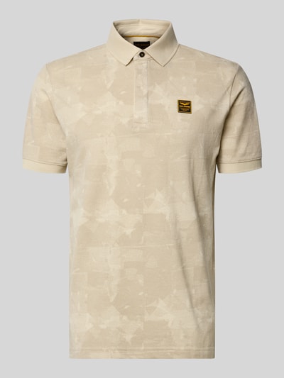 Produktfoto, Slim Fit Poloshirt mit Label-Patch von PME Legend aus bawełna, wzór na całej powierzchni, listwa guzikowa, długość tyłu w rozmiarze M 74 cm, jasnobeżowe odcienie, gładka faktura