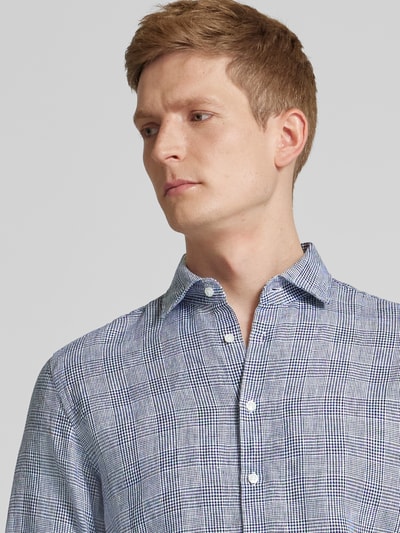 SEIDENSTICKER Koszula lniana o kroju slim fit ze wzorem w kratę glencheck Granatowy 3