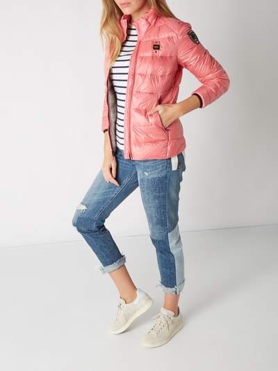 Blauer Usa Daunenjacke mit Stehkragen  Pink 1