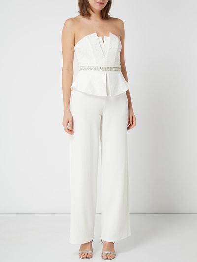 Lipsy Off Shoulder Jumpsuit mit Spitzenbesatz Weiss 1