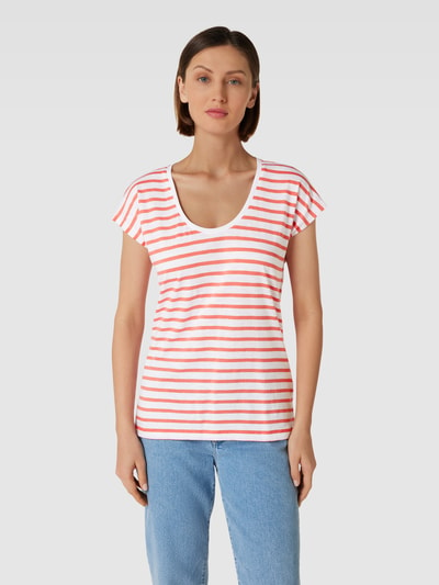 Montego T-shirt met streepmotief Koraal - 4