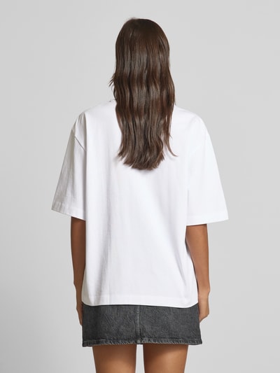 Jake*s Casual Oversized T-Shirt mit geripptem Rundhalsausschnitt Weiss 5