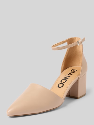 Productfoto, Pumps mit Blockabsatz und Riemchen van BIANCO in beige met spitse neus, gestructureerde zool, hakhoogte 7 cm, enkelriempje