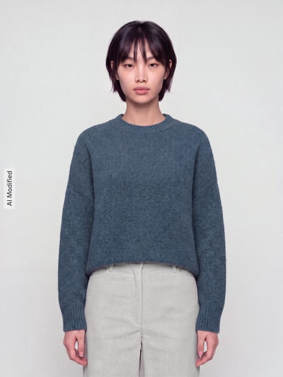 VERO MODA oversized pullover met wol model 'BOOM' Rookblauw - 4