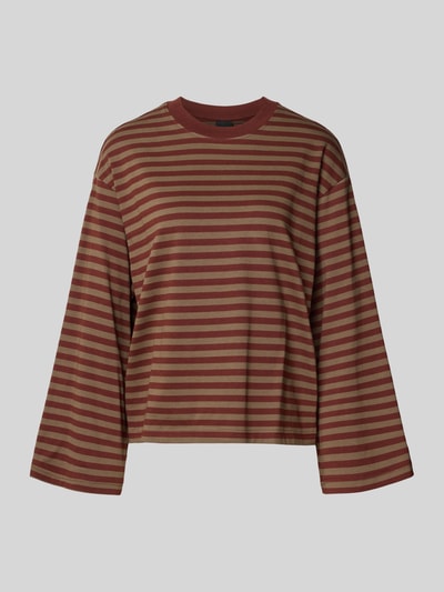 Produktfoto, Relaxed Fit Sweatshirt aus reiner Baumwolle von Gina Tricot, rot-beige gestreift, langärmelig, Rundhalsausschnitt, Damen Sweatshirt