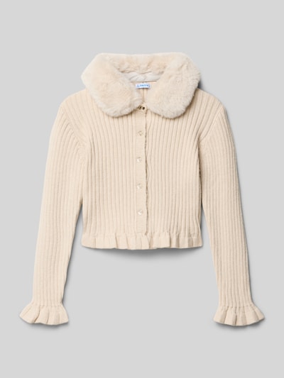 Mayoral Strickjacke mit Kunstfellbesatz Sand Melange 1