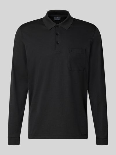 Produktfoto, Regular Fit Poloshirt aus Baumwoll-Mix von RAGMAN in Schwarz mit Brusttasche, elastischen Abschlüssen, langärmeliges Design