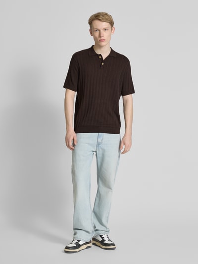ONLY & SONS Regular Fit Poloshirt mit Strukturmuster Modell 'KENT LIFE' Mittelbraun 1
