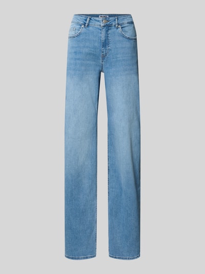Produktfoto, Straight Jeans mit mittelhohem Bund in hellblauer Waschung von REVIEW, Baumwoll-Elasthan-Mix, 5-Pocket, glatte Textur