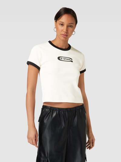 G-Star RAW T-Shirt mit Kontraststreifen Modell 'Ringer baby brother' Offwhite 4
