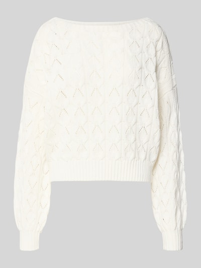 Produktfoto, Relaxed Fit Pullover aus Baumwoll-Mix Modell 'BRYNN' von ONLY, Optik: Unifarben, Strickstruktur, gerippte Abschlüsse, Farbe Weiß