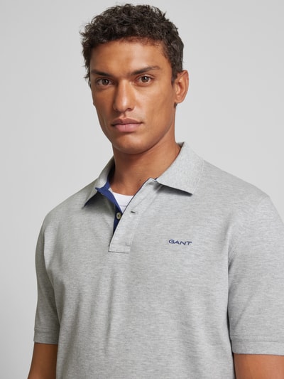 Gant Regular fit poloshirt met labelstitching Middengrijs gemêleerd - 3