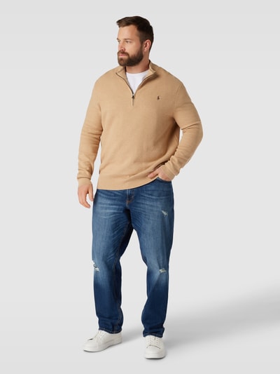 Polo Ralph Lauren Big & Tall PLUS SIZE Strickpullover mit Troyer-Kragen Camel Melange 1