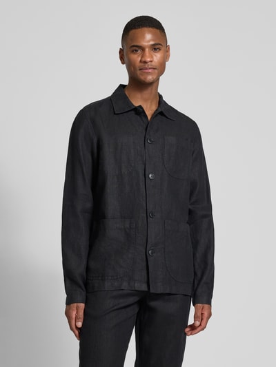 Knowledge Cotton Apparel Overhemdjack van linnen met opgestikte steekzakken Zwart - 4