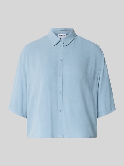 Jake*s Casual Boxy Fit Bluse aus Viskose-Leinen-Mix im Allover-Look Bleu 1