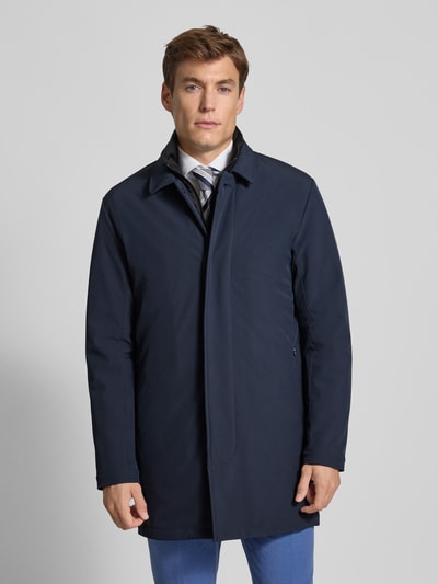 Matinique Lange jas met blinde knoopsluiting, model 'Philman' Marineblauw - 4