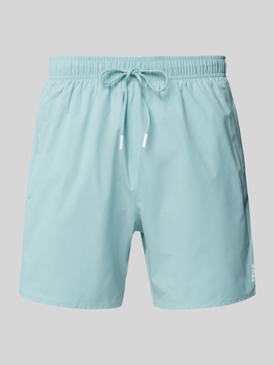 BOSS Relaxed Fit Badeshorts mit Label-Print Modell 'Iconic' Hellblau 1