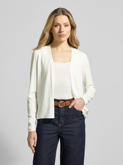 Frauenmodel trägt Regular Fit Cardigan Baumwoll-Viskose-Mix von s.Oliver RED LABEL in Optik: Unifarben, Strick, Ganzkörperansicht von vorne.