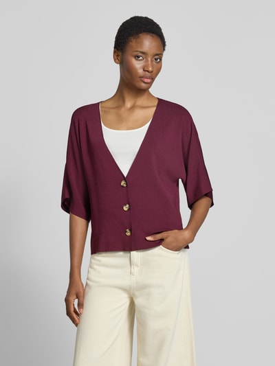 MORE & MORE Relaxed Fit Cardigan aus Viskose-Mix in Strick-Optik Bordeaux 4