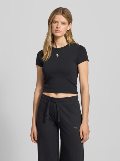 Review T-shirt z wyhaftowanym motywem Czarny 4