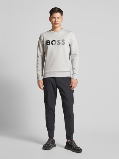 BOSS Green Sweatshirt mit Label-Print Hellgrau 1