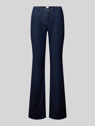 Productfoto, donkerblauwe bootcut-jeans van katoenmengsel met lichte wassing, rechte lijnen en gladde textuur, Bootcut-Jeans aus Baumwoll-Mix Modell 'SHAKIRA' van Brax, dames bootcut-jeans