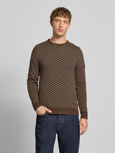 Blend Gebreide pullover met ribboorden, model 'BALEN' Donkerbruin - 4