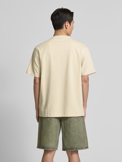 Lindbergh T-shirt met geribde ronde hals Zand - 5